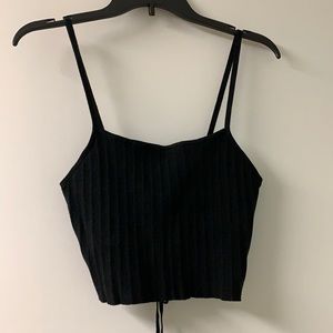 NWT Black ribbed PacSun lace-up back spaghetti strap crop top